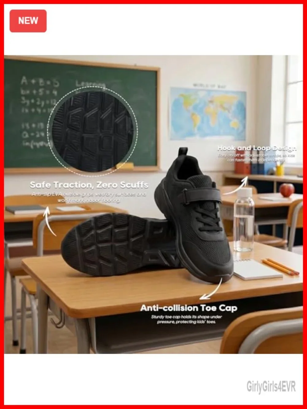 Kids Hook & Loop School Uniform Sneaker with EVA Sole